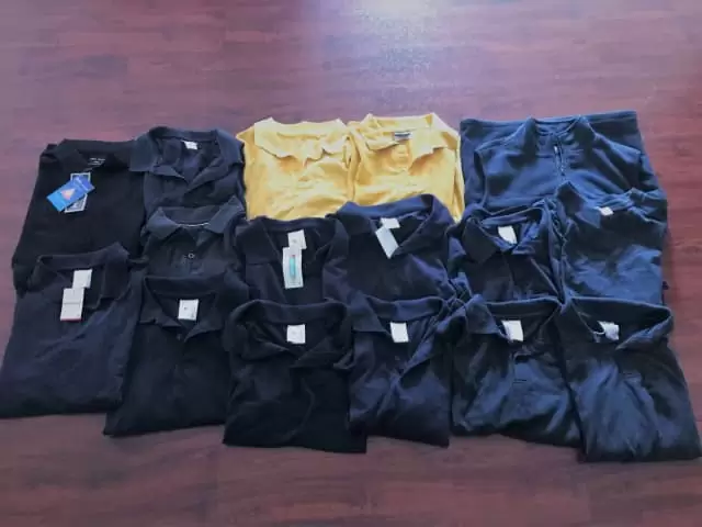 $50 Kids navy blue, yellow, burgundy school clothes-size 5,10,12&14